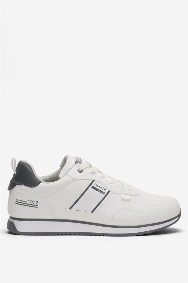 Men's Leather Laced Casual Sports Shoes White - Smoked