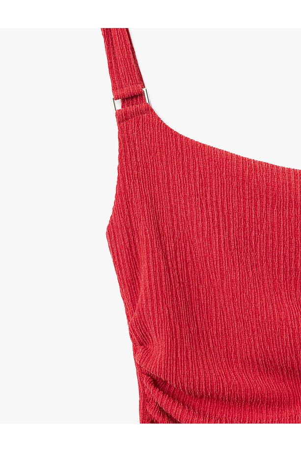 Drape Detaylı Slim Fit Midi Boy Tek Omuz Elbise - 5