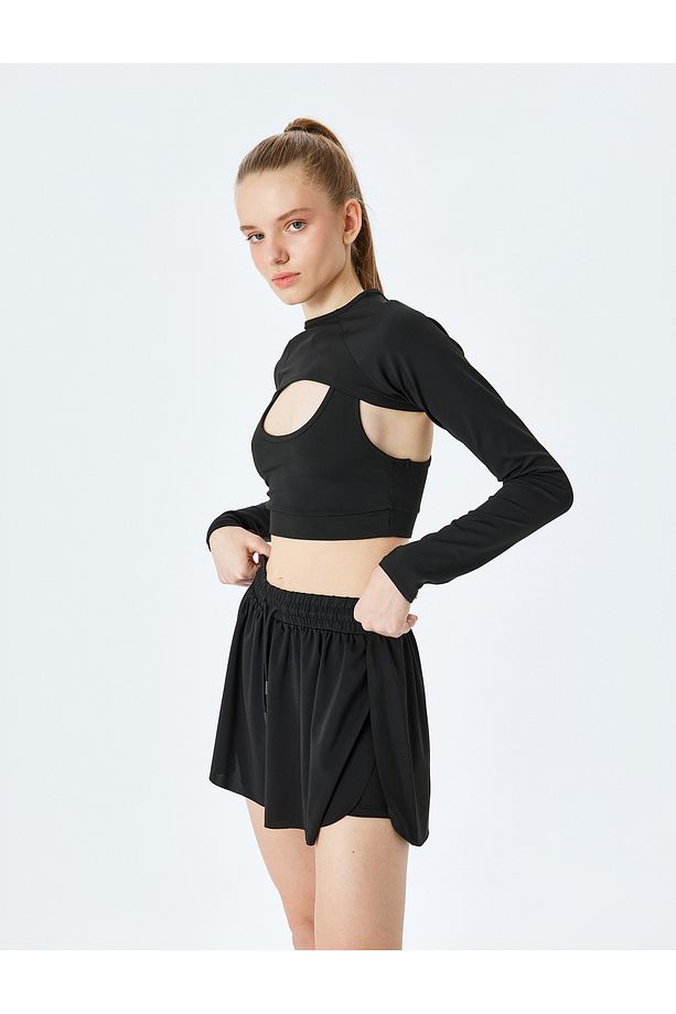 Yırtmaçlı Beli Lastikli Taytlı Mini Spor Şort - 2