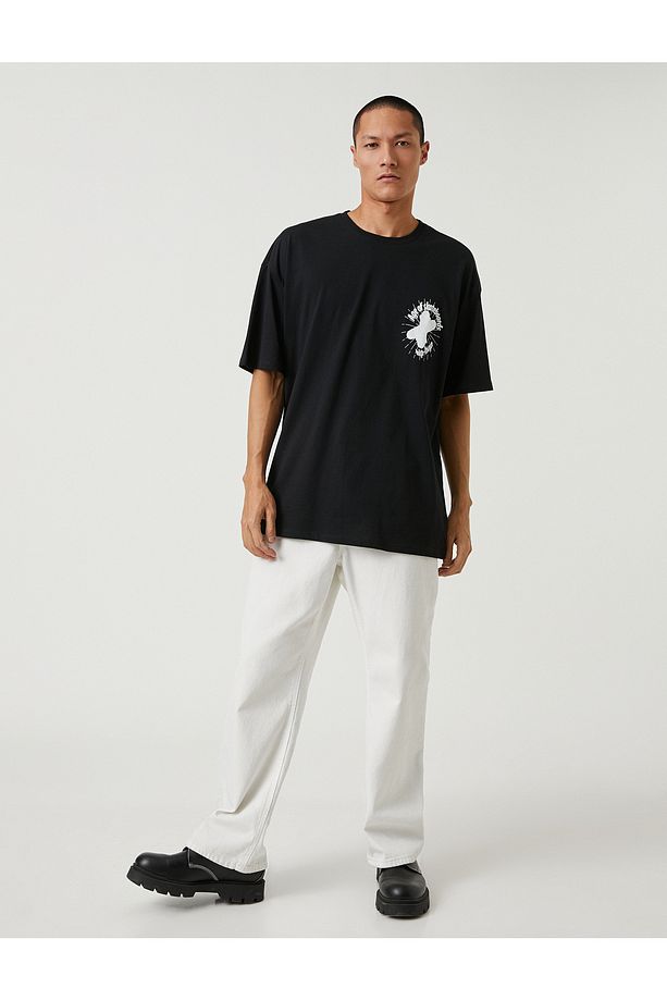 Basic Oversize Tişört Slogan Baskılı Bisiklet Yaka - 2