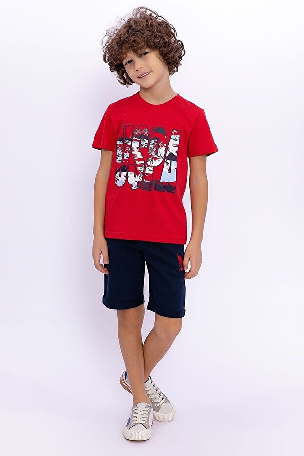 طقم برمودا أحمر للأولاد من U.S. Polo Assn.