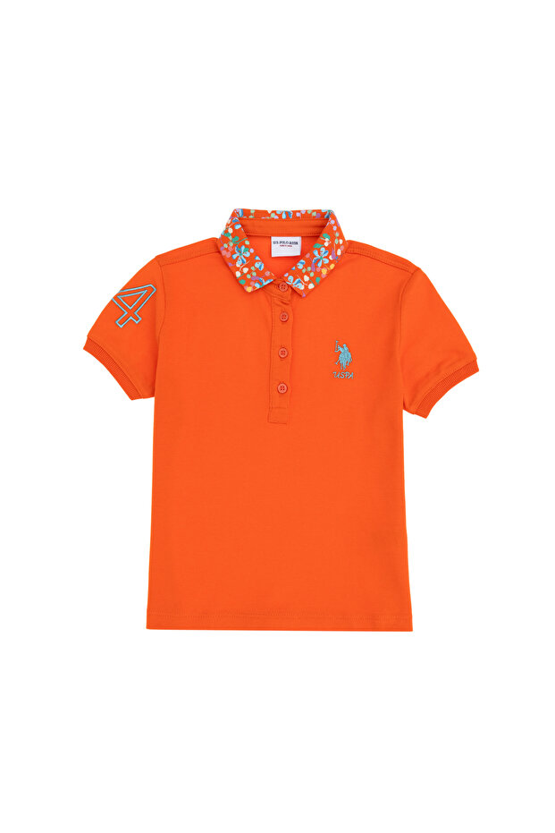 Girls' Pomegranate Flower Polo Neck Basic T-Shirt 50298192-Vr039