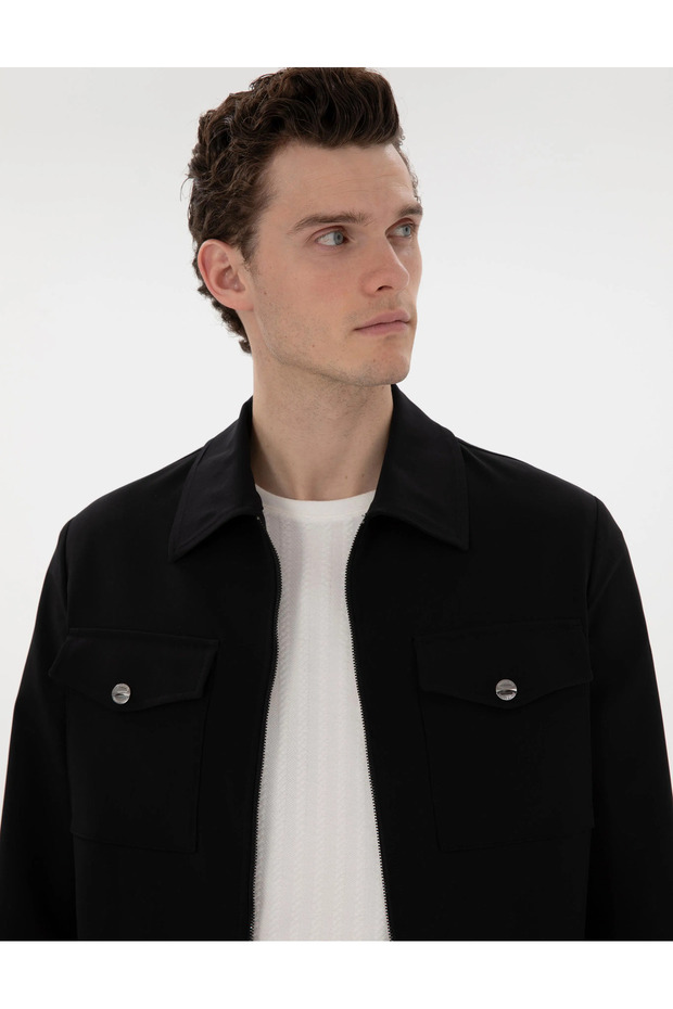 سترة ربيعية سوداء مريحة بقصة عادية - 2