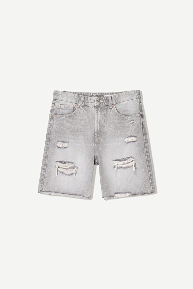 Distressed denim bermuda şort - 1