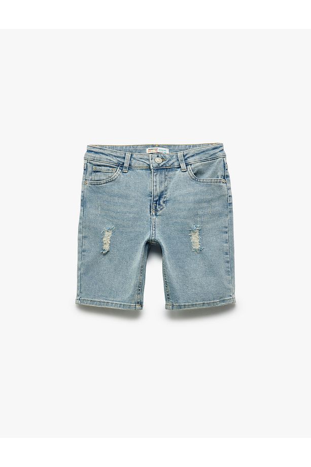 Pamuklu Cepli Yıpratılmış Detaylı Denim Şort - 1
