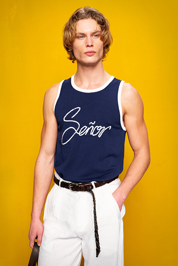 Trico Sleeveless Navy Blue T-Shirt