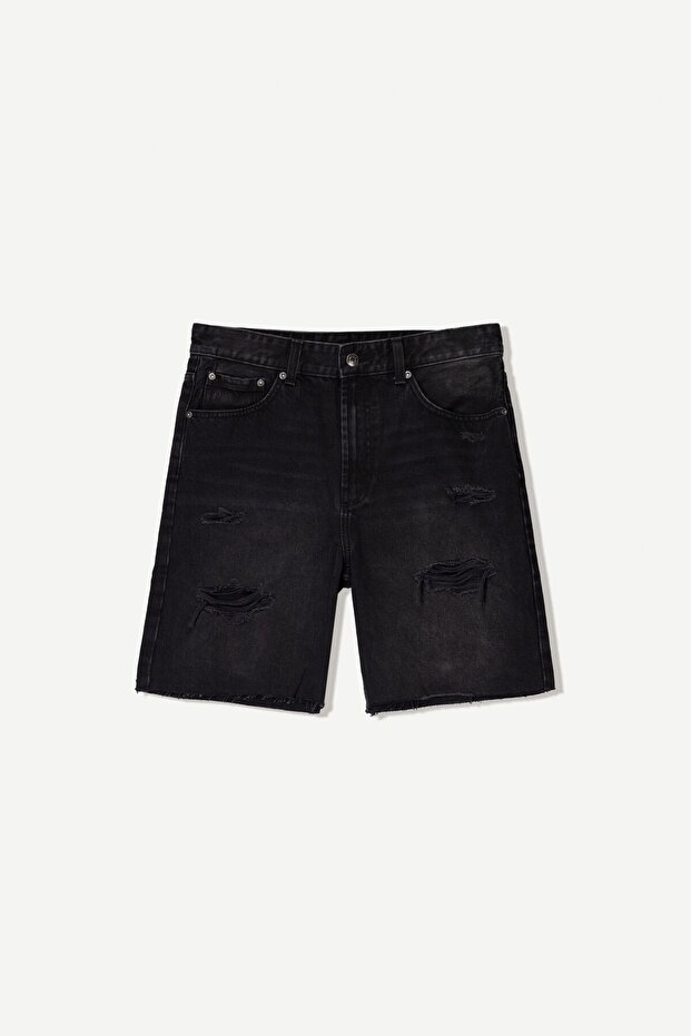 Distressed denim bermuda şort - 1
