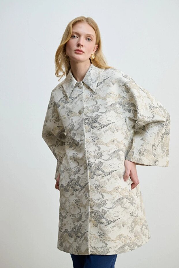 Collared Jacquard Kaftan - Stone