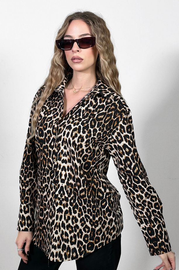 Leopar Desenli Poplin Gömlek - 5