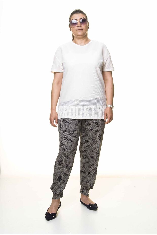 Women's Large Size Patterned Summer Baggy Trousers 13c-3090