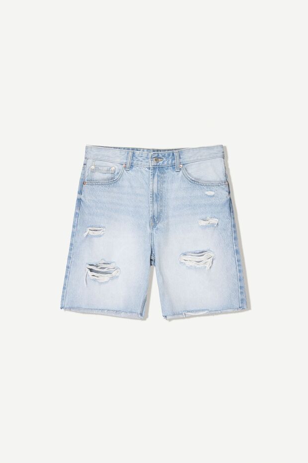 Distressed denim bermuda şort - 1