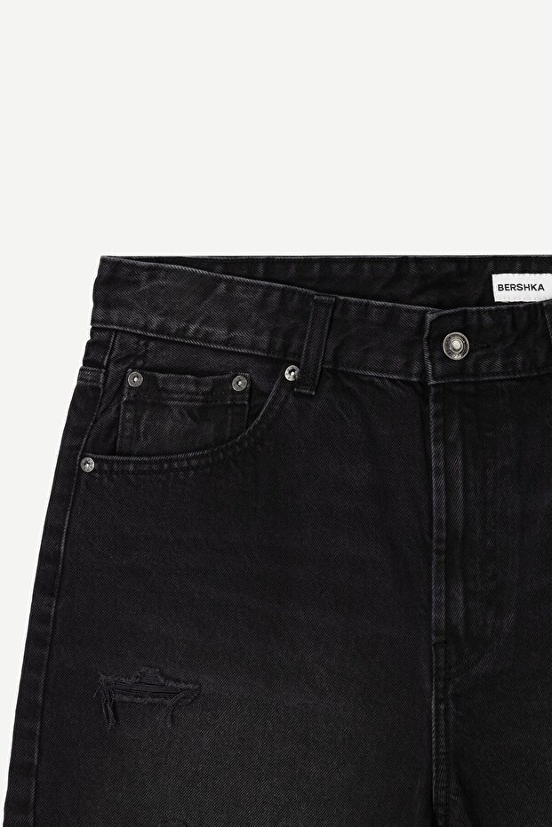 Distressed denim bermuda şort - 2