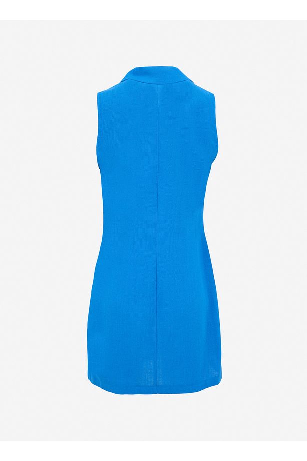 Kaçık Yaka Düz Saks Mini Kadın Elbise F5SL-ELB0047 - 2