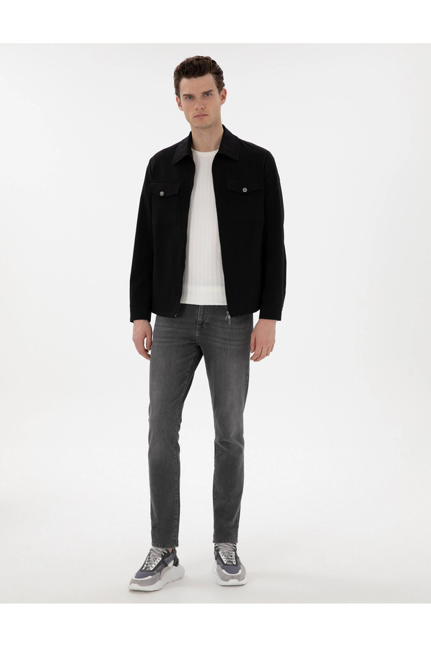 سترة ربيعية سوداء مريحة بقصة عادية - 4