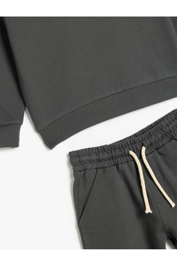 2'li Pamuklu Uzun Kollu Sweatshirt ve Şort Takımı - 3