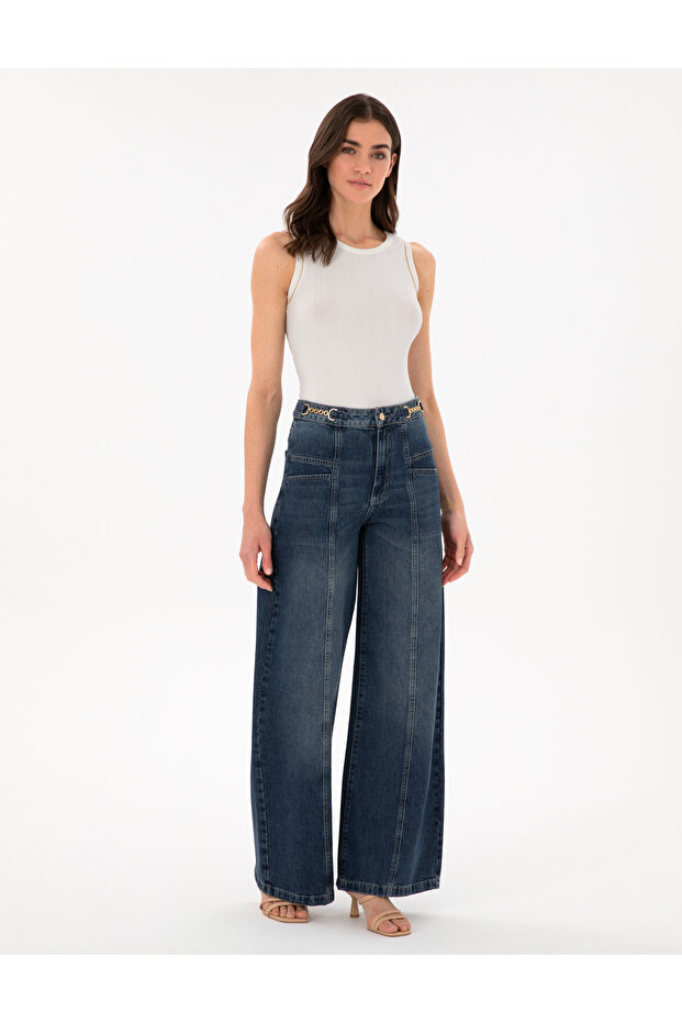 Indigo Wide Flare Jean Pants 50301276-Vr028