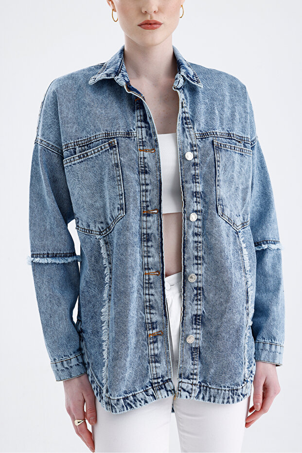 Oversize Basic Jeans Ceket - 6