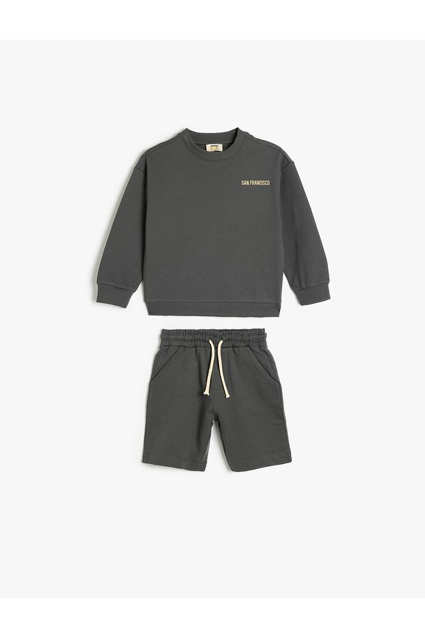 2'li Pamuklu Uzun Kollu Sweatshirt ve Şort Takımı - 1
