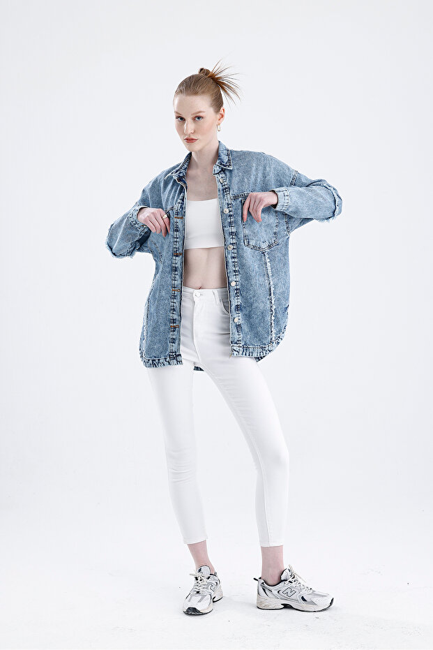 Oversize Basic Jeans Ceket - 7