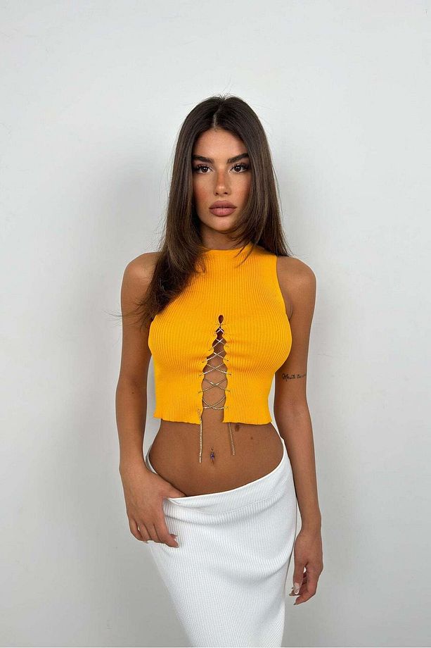 Taş Detay Dekolteli Mango Crop Bluz - 2