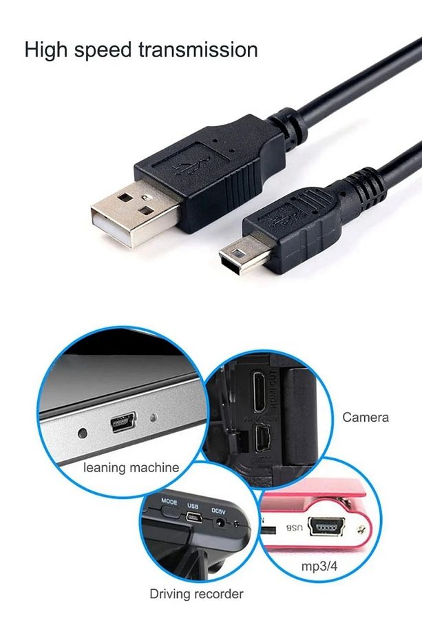 1.5 Metre 1.5m Ps3 Mini Piramit Uç 5pin Usb Data Şarj Kablosu Kamera Radyo Navigasyon Şarj Kablosu - 5