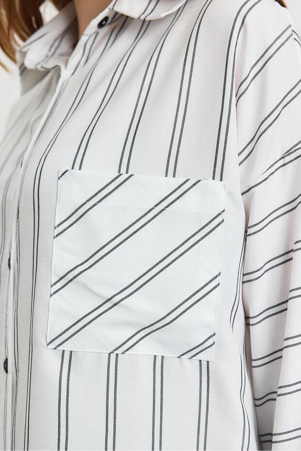 Ecru Striped Single Pocketed Tunic 4068A - 4