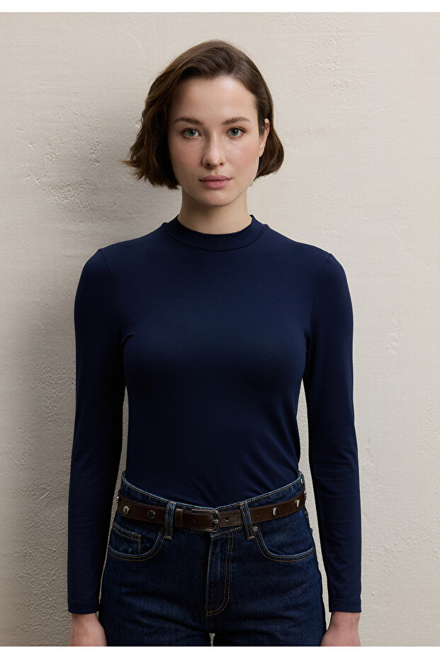 UZUN KOL BAMBU BODY LACİVERT - 1