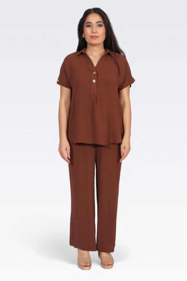 30250 CAMEL BELİ LASTİKLİ BORU PAÇA AYROBİN PANTOLON - 1