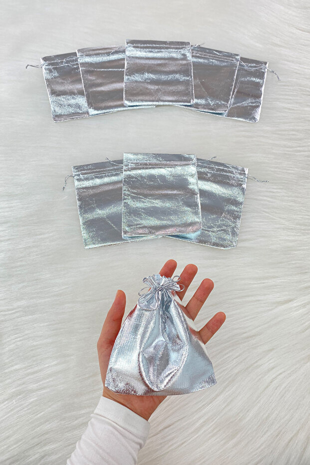 Silver Lame Pouch 25 Pieces Size 12X14Cm, Henna Cookie Nuts Gold Jewelry Promise Gift Bundle