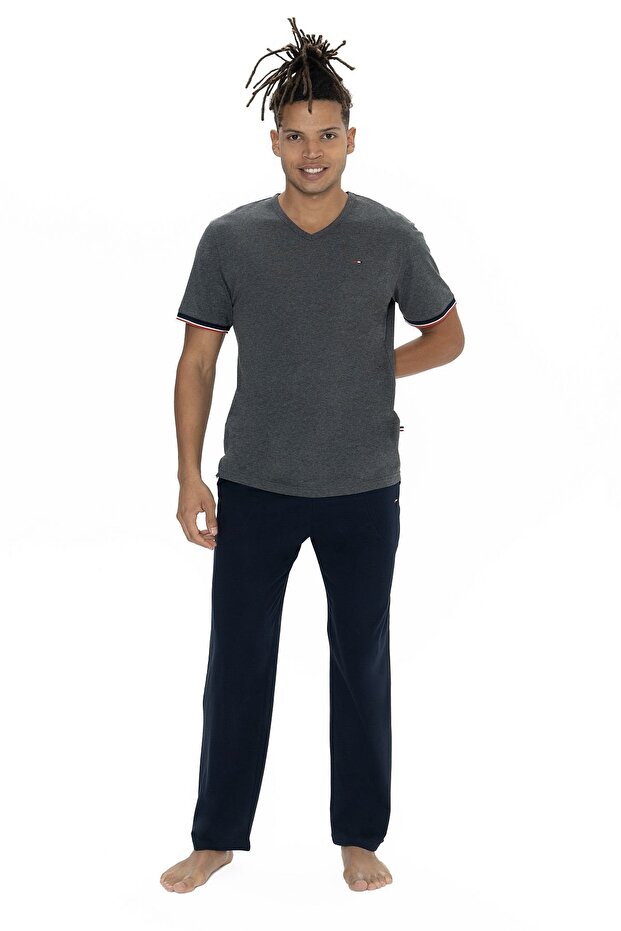 U.S. Polo Assn. 18896B Men's Plus Size Short Sleeve Crew Neck Pajama Set-Anthracitemelange