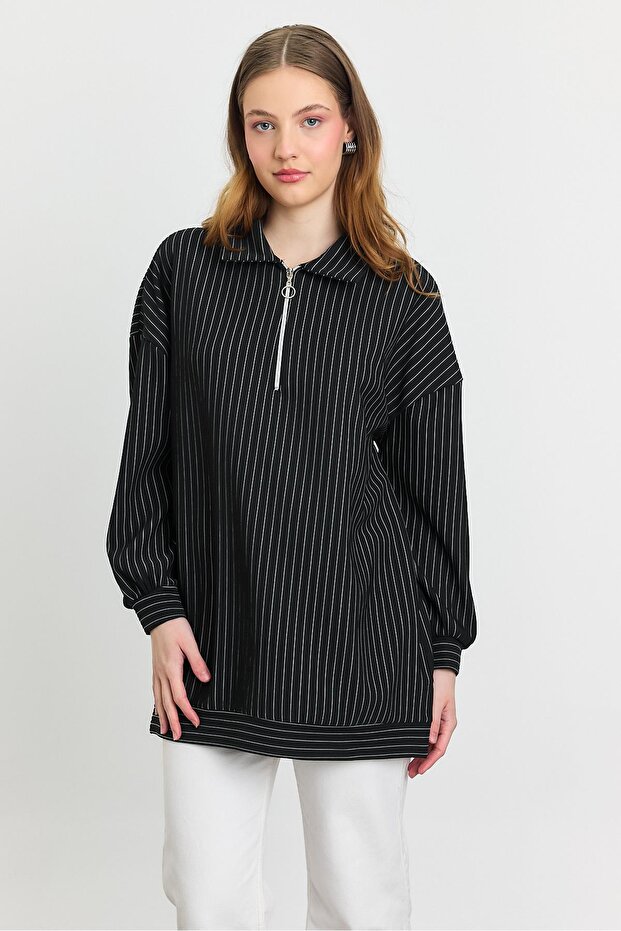 Half Zipper Tunic - Black 4302A - 3