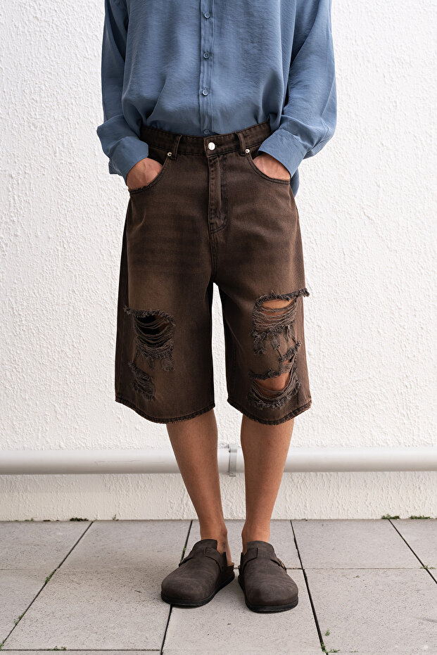 Poderane farmerke, smeđe šortsevi - 3
