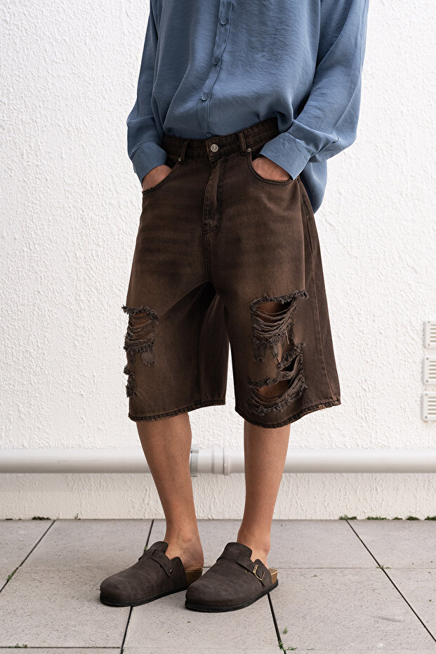 Poderane farmerke, smeđe šortsevi - 4