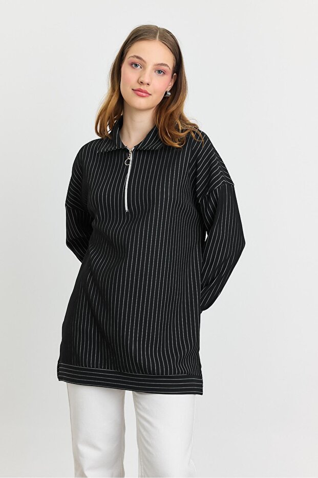 Half Zipper Tunic - Black 4302A - 6