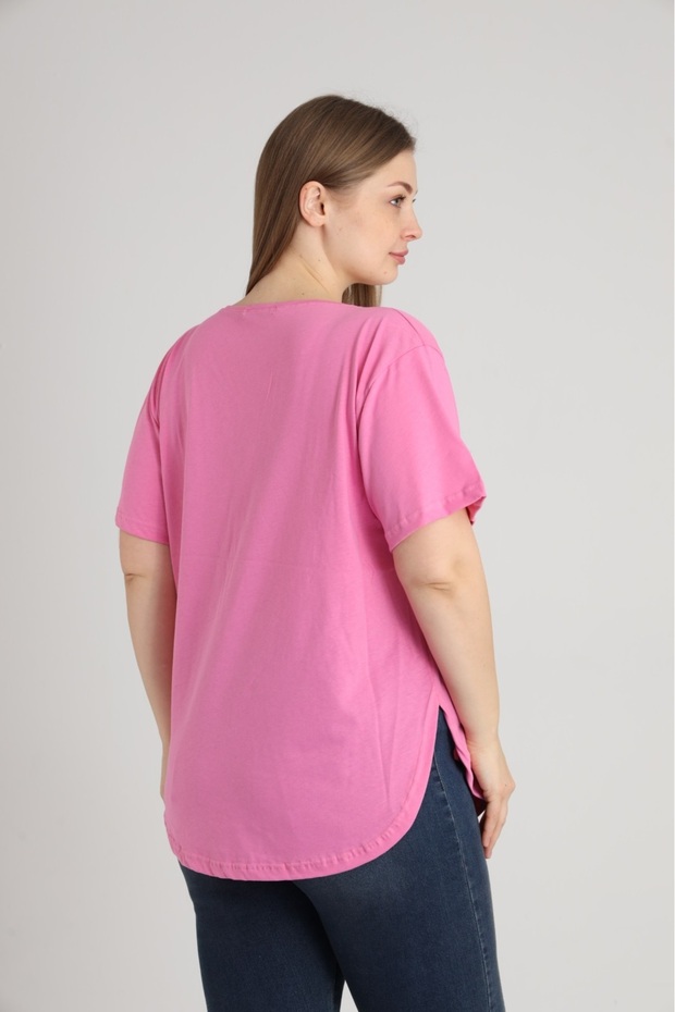 Slit Cotton Women's V-Neck Plus Size T-Shirt
