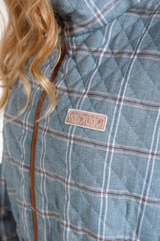 Ekose Kapitone Ve Biye Detaylı Uzun Kadife Elbise - 5