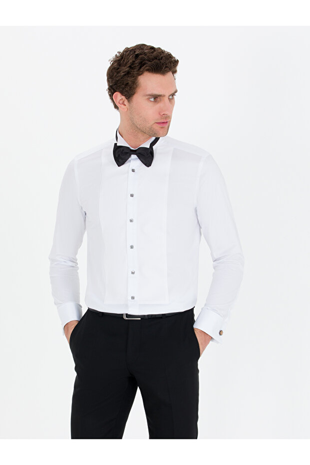 White Slim Fit Tuxedo Shirt 50265358-Vr013