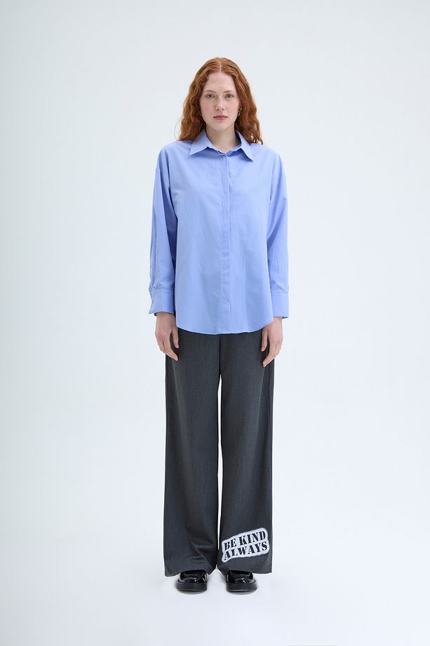 Oversize Basic Gömlek Koyu Mavi - 3