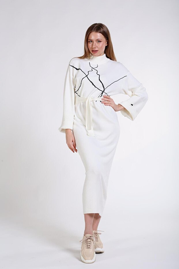 İnci İşlemeli Triko Uzun Elbise - 2