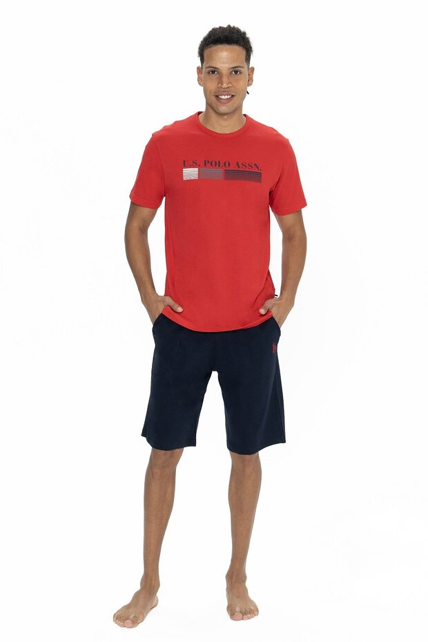 U.S. Polo Assn. 18871 Men's Short Sleeve Crew Neck Shorts Pajama Set-Red
