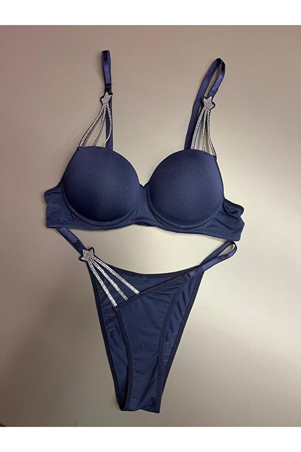 Navy Blue Star Supported Bra Set