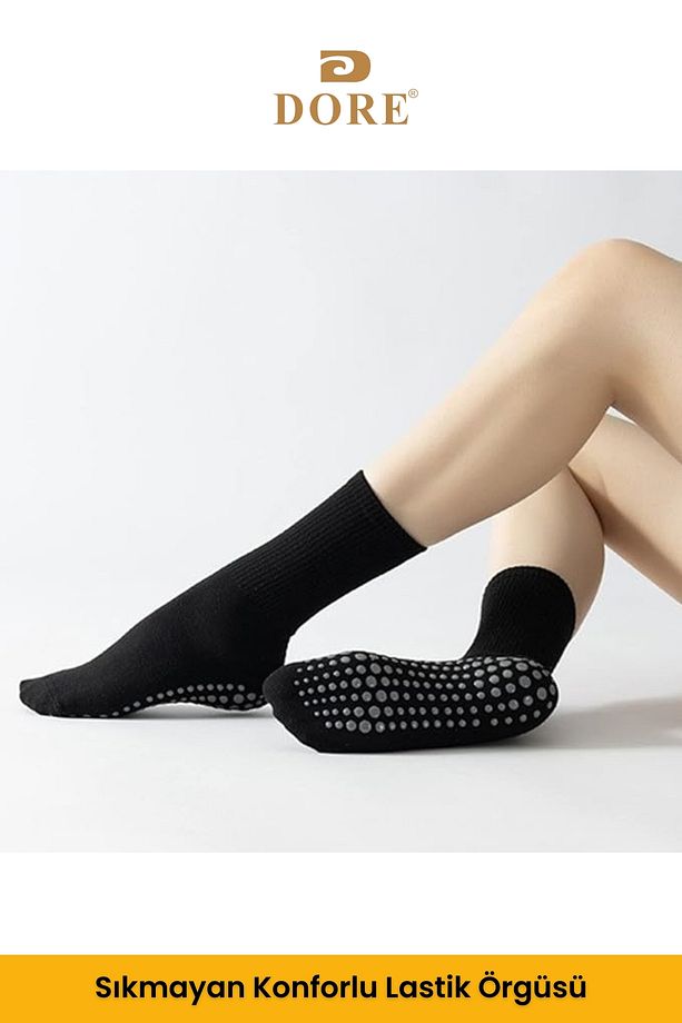 Orijinal Unisex 2 Çift Kaydırmaz Hac Umre Tavaf İçin Soket Model Kaymaz Taban Siyah Çorap - 3