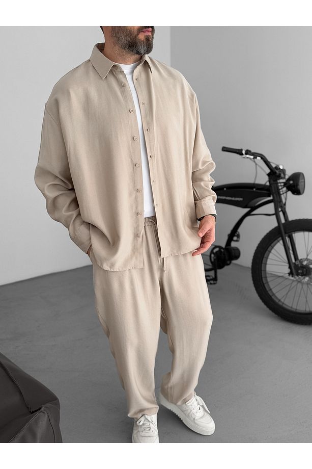 Bej Gabardin Kumaş Basic Gömlek Jj-172/246 - 3