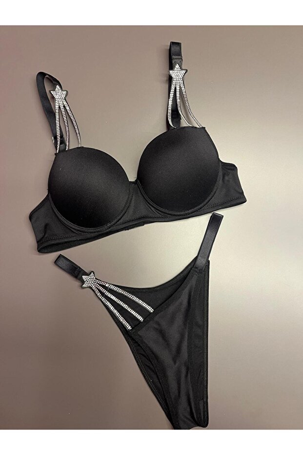 Black Stone Star Supported Bra Set