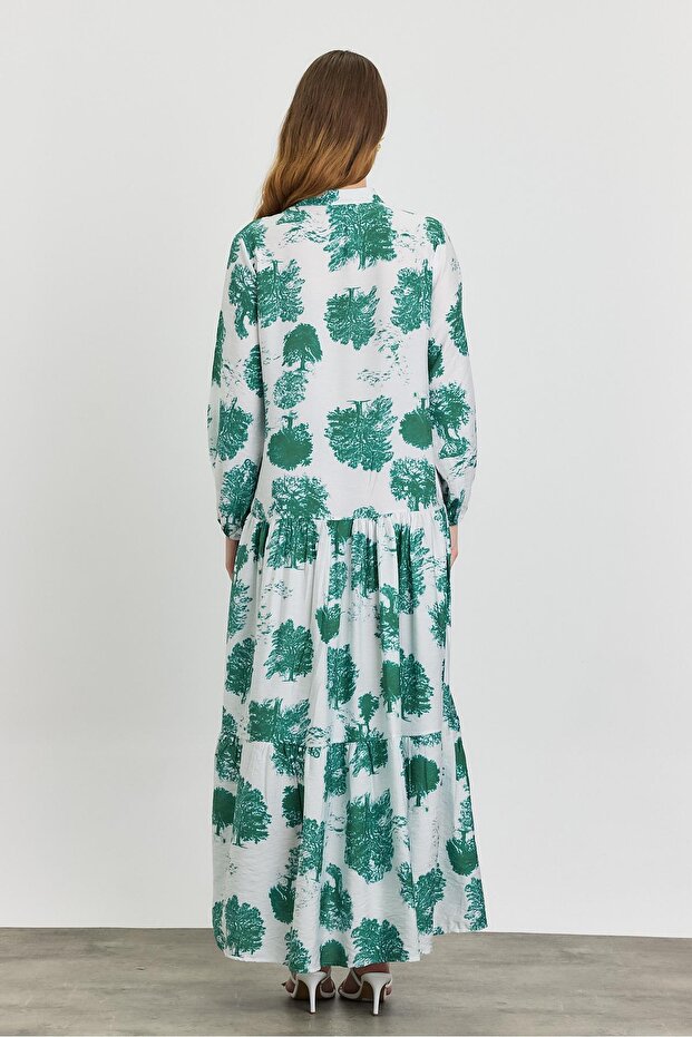 فستان بأزرار فيروزي 4465A نمط شجرة - 5