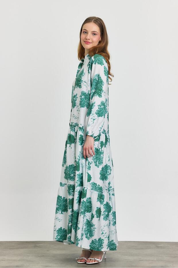 فستان بأزرار فيروزي 4465A نمط شجرة - 8