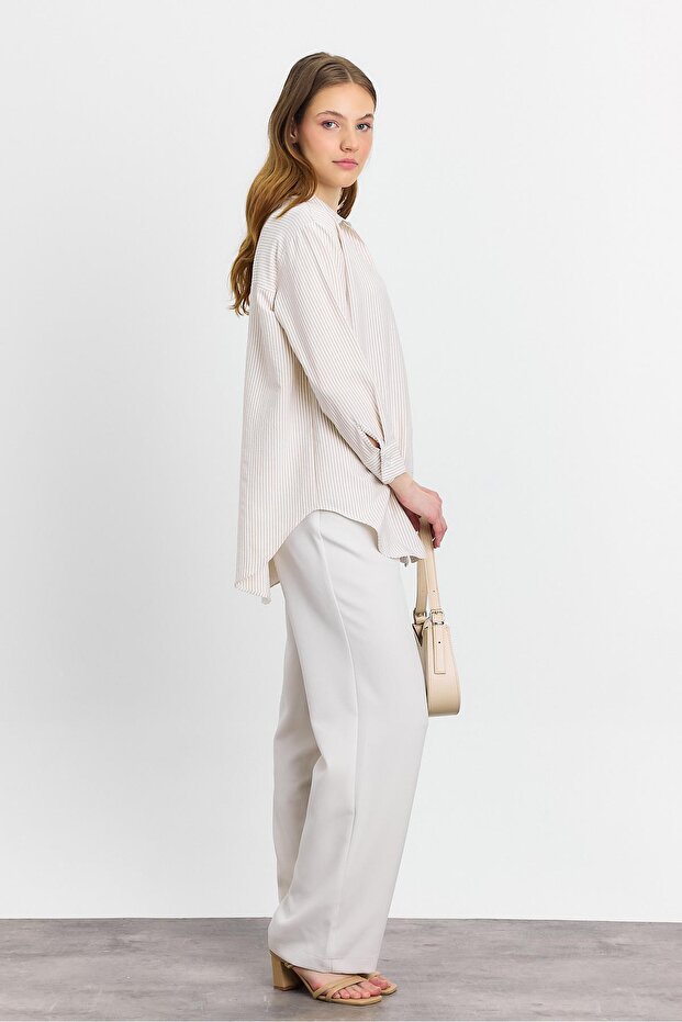 Cămașă - Model Bej și Dungă - 8