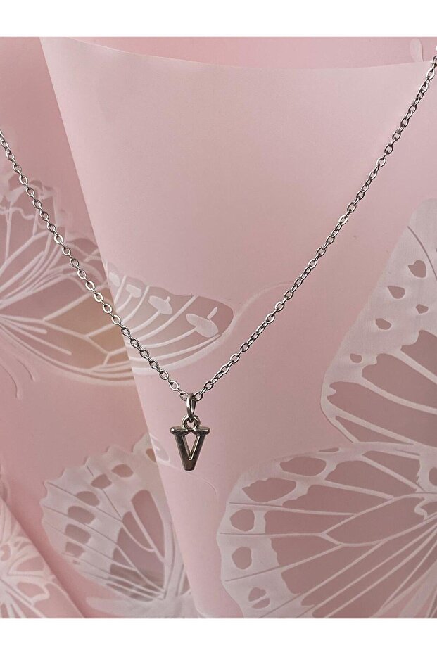 V Letter Steel Tarnish 316L Elegant Necklace