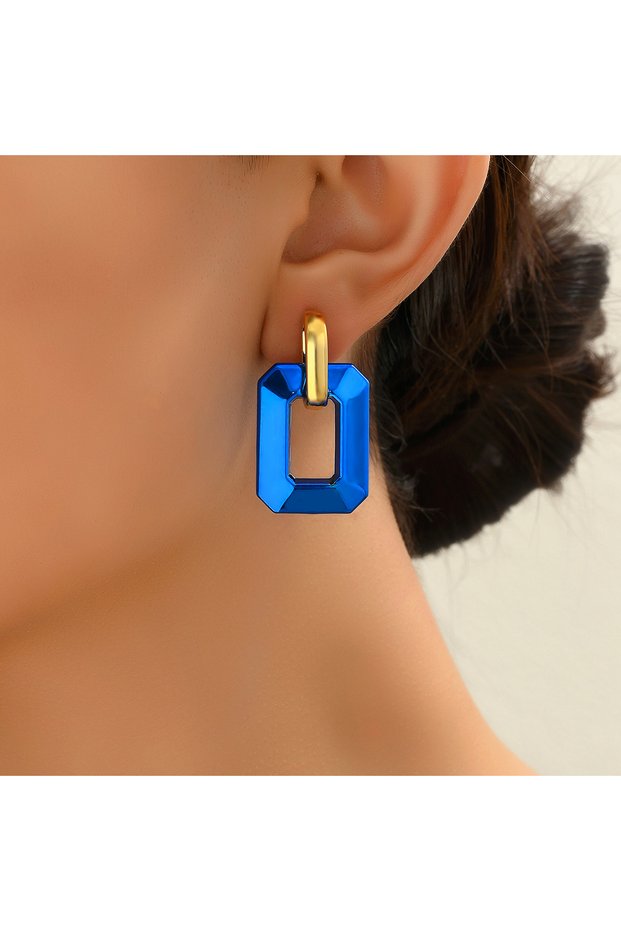 blue Vintage Geometric Metallic Color Acrylic Y2K Stud Earrings for Women Frost Spray Leather Fashio