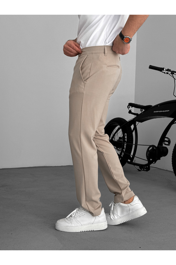 Bej Slim Fit Kumaş Pantolon KE- - 5